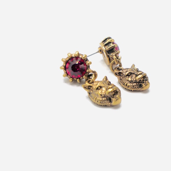 TIGER Earrings Antique Gold Bronze Pink New Jungle Hunter Cat Big Cheetah - Picture 2 of 3